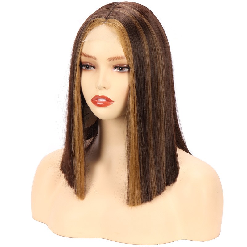 Piano Color 4/27 Short Straight Small Lace Wig Synthetic Lace Front Wig For