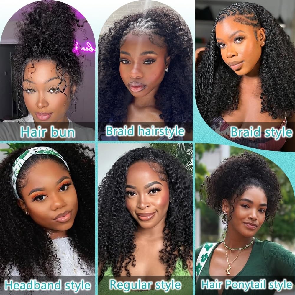 Kinky Curly 18″ Half Wig – 200 Density Drawstring Seamless Glueless Wig for Wome
