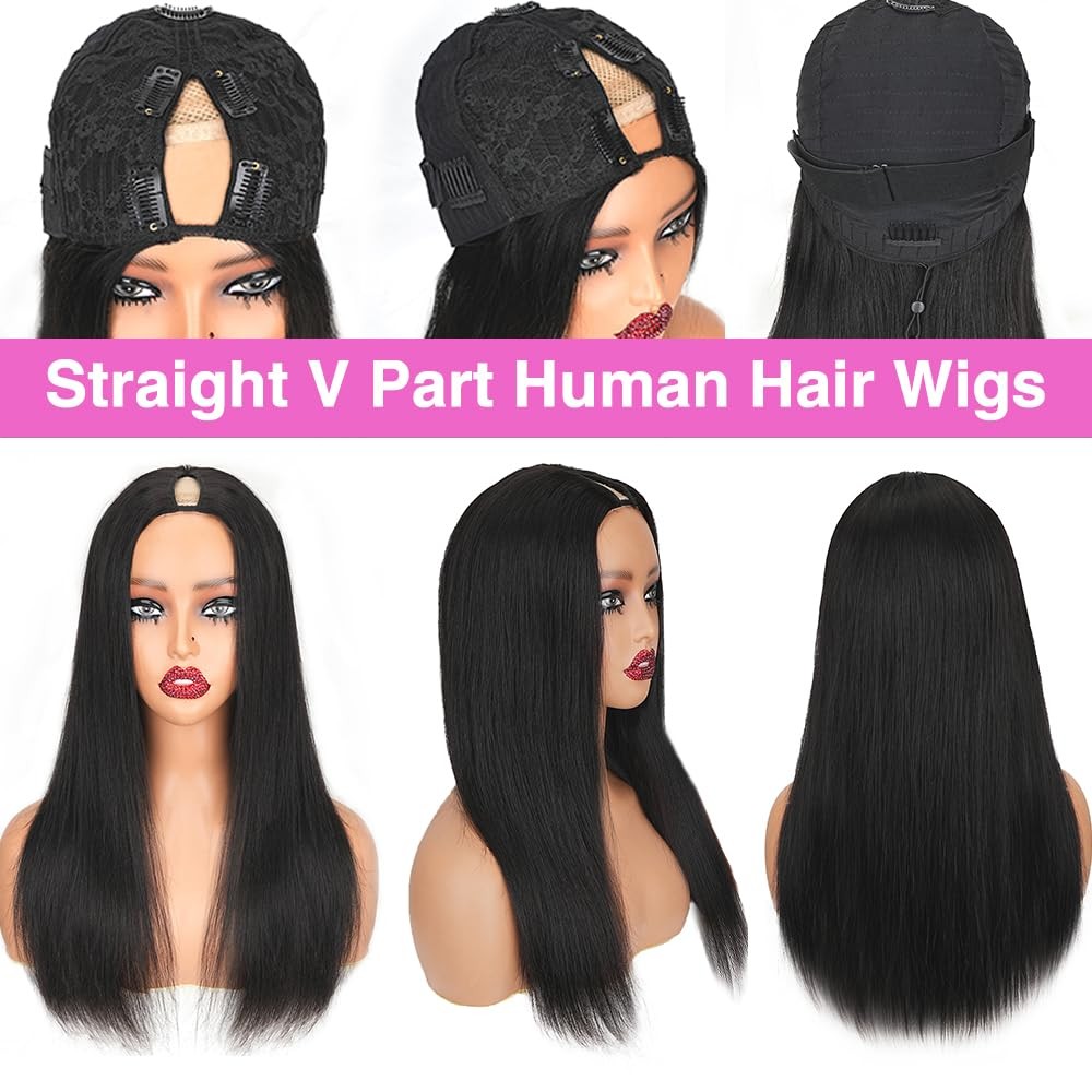 V Part Wigs Human Hair Straight V Shape Wigs for Black Upgrade U Part Wigs No…