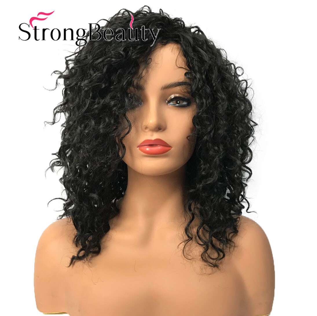 Women Long Afro Curly Black Wigs Synthetic Colored Wigs Ladies Natural Wigs