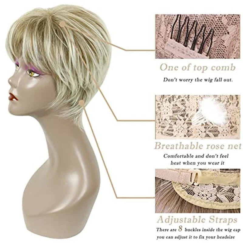 Pixie Cut Wigs Short Stylish Fluffy Layer Wig None Lace Replacement Wig with Ban