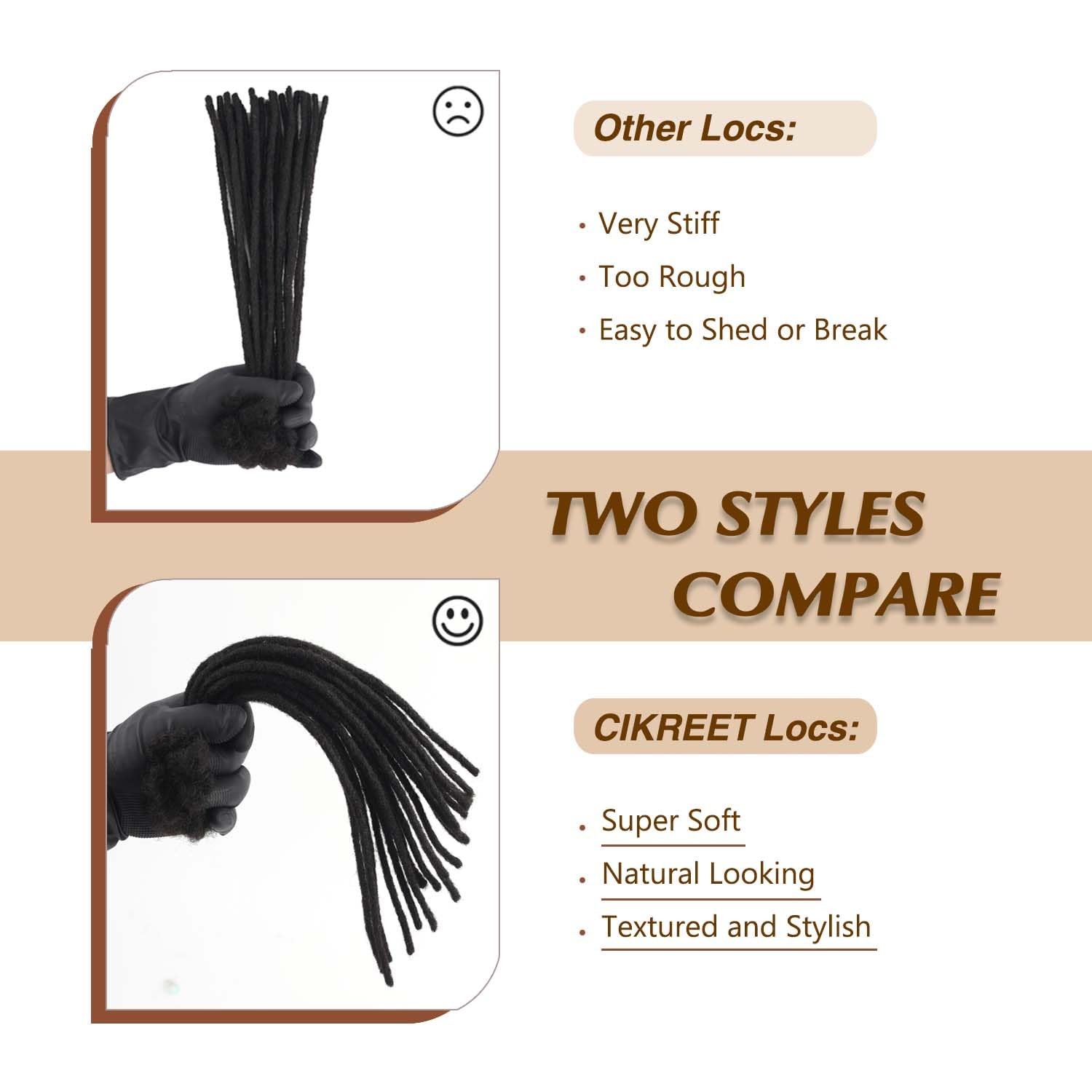 Cikreet 6 Inch Loc Extensions Human Hair 60 Strands Short Dread Extensions