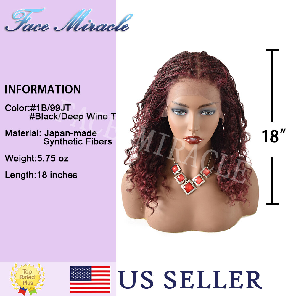 18″ Box Braided Wig for Black Women Lace Front Hand Braids Synthetic Twist Wigs
