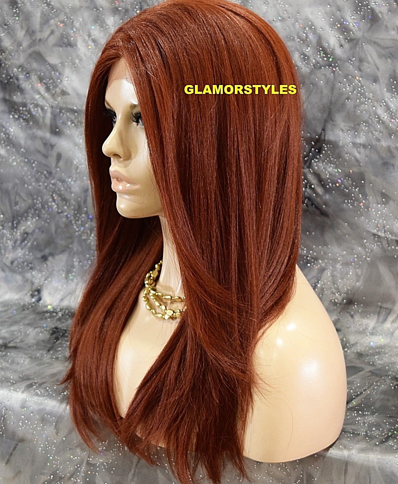 FREE PART LACE FRONT FULL WIG LONG STRAIGHT LAYERED AUBURN #130 HEAT OK NWT