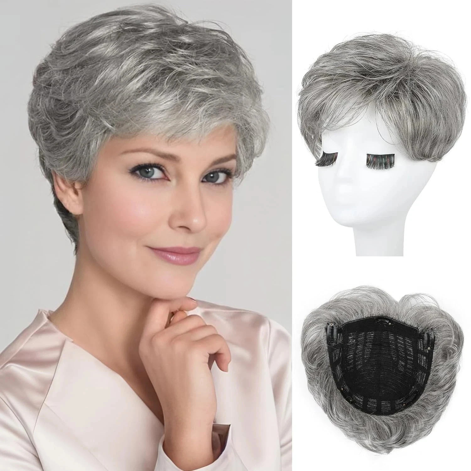 Human Hair New Fashion Women’s Natural Gray Silver Wigs 10In