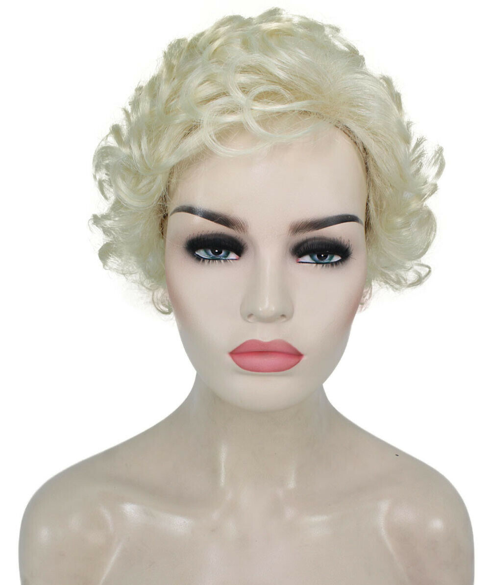 Monroe – Curly Kanekalon Synthetic Fiber Full Wig, 4 – 4.5 in, Platinum Blonde