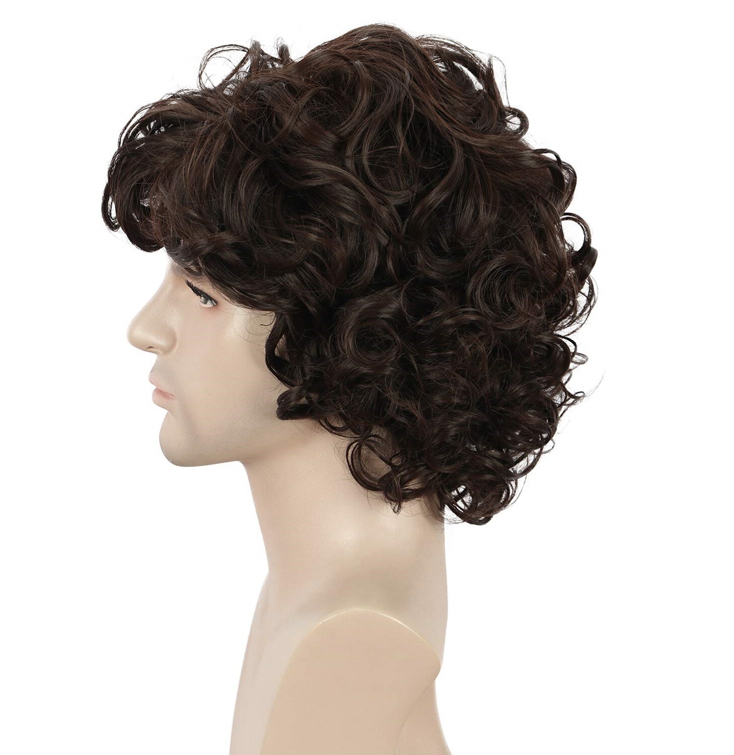 Men’s Short Brown Wig Synthetic Hair Smooth Natural Men’s Curly Wig Synthetic US