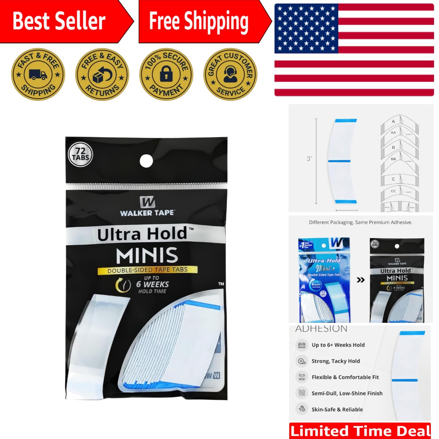 Versatile Mini Tabs for Human Hair Extensions – 72 Double Sided Adhesive Packs