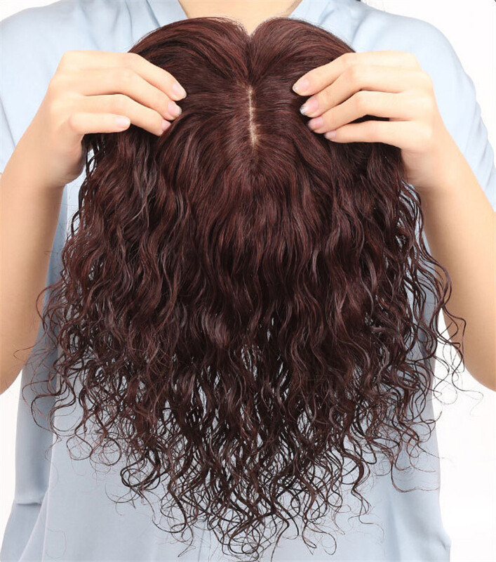 100% Real Human Hair Mono Curly Wavy with Bang Women’Topper Hairpiece Top Piece
