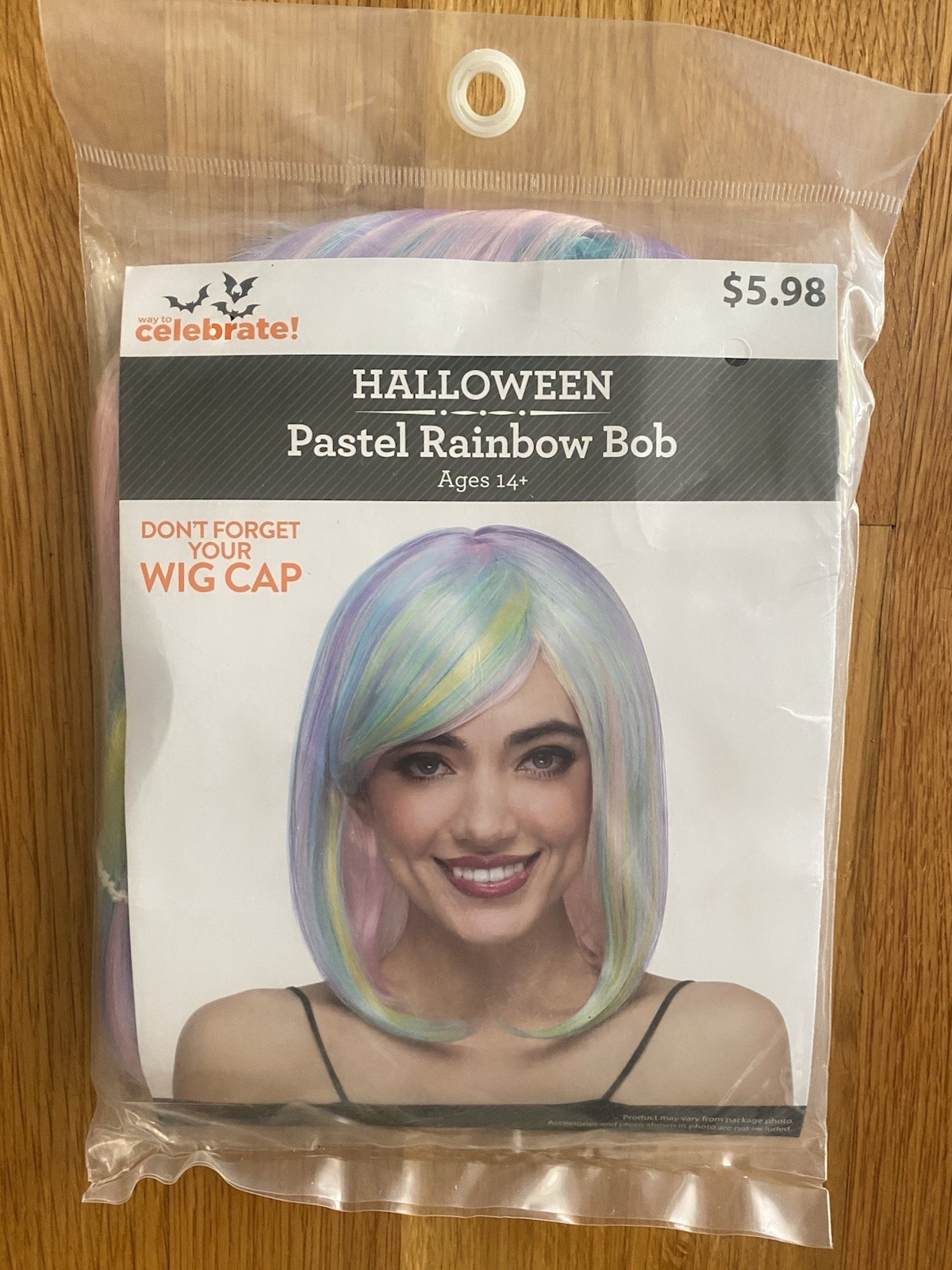 NEW HALLOWEEN COSTUME PASTEL RAINBOW BOB WIG SEALED PACKAGE