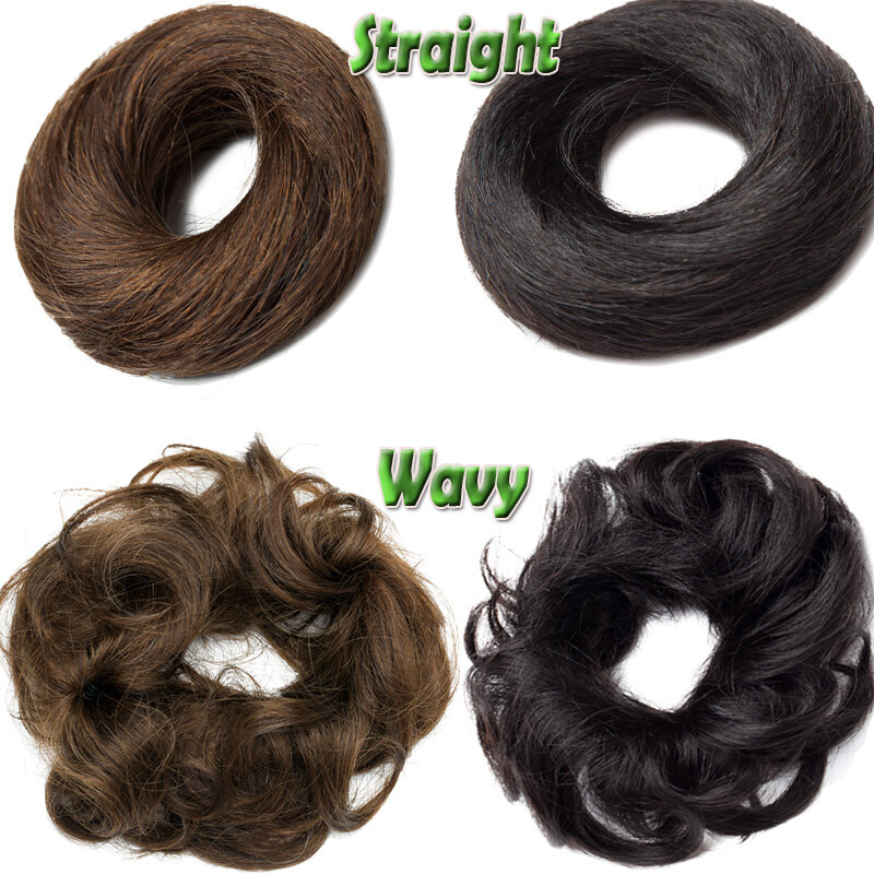 Messy Curly/Straight Bun Hairpiece 100% Remy Human Hair Piece Chignon Scrunchie