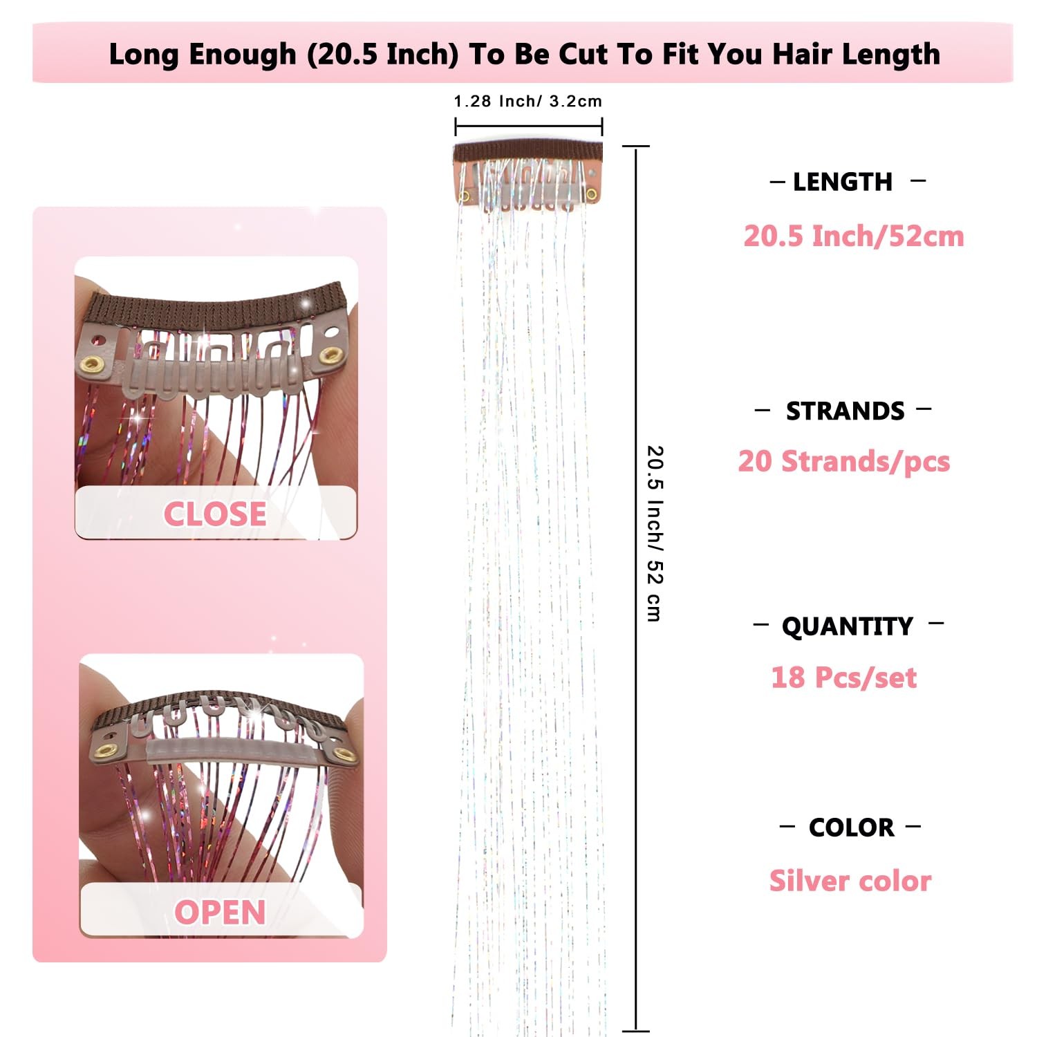 Hair Tinsel Clip in 20.5 Inch Glitter Extensions Clip in Hair Accessories