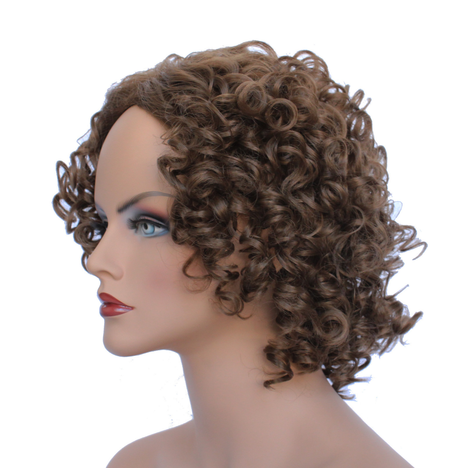 Classic Cap women Synthetic Curly Wavy Short Dark Gold Brown wig HengFeng MHL09