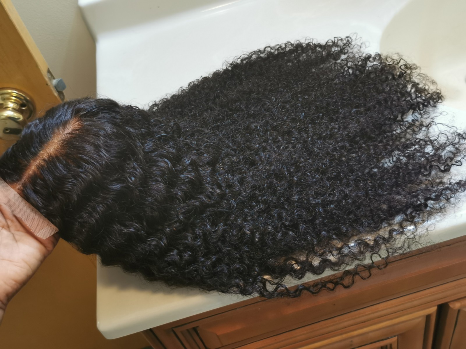 Quality Natural Black Burmese Curly Human Hair Glueless Closure Wig 24″ Handmade
