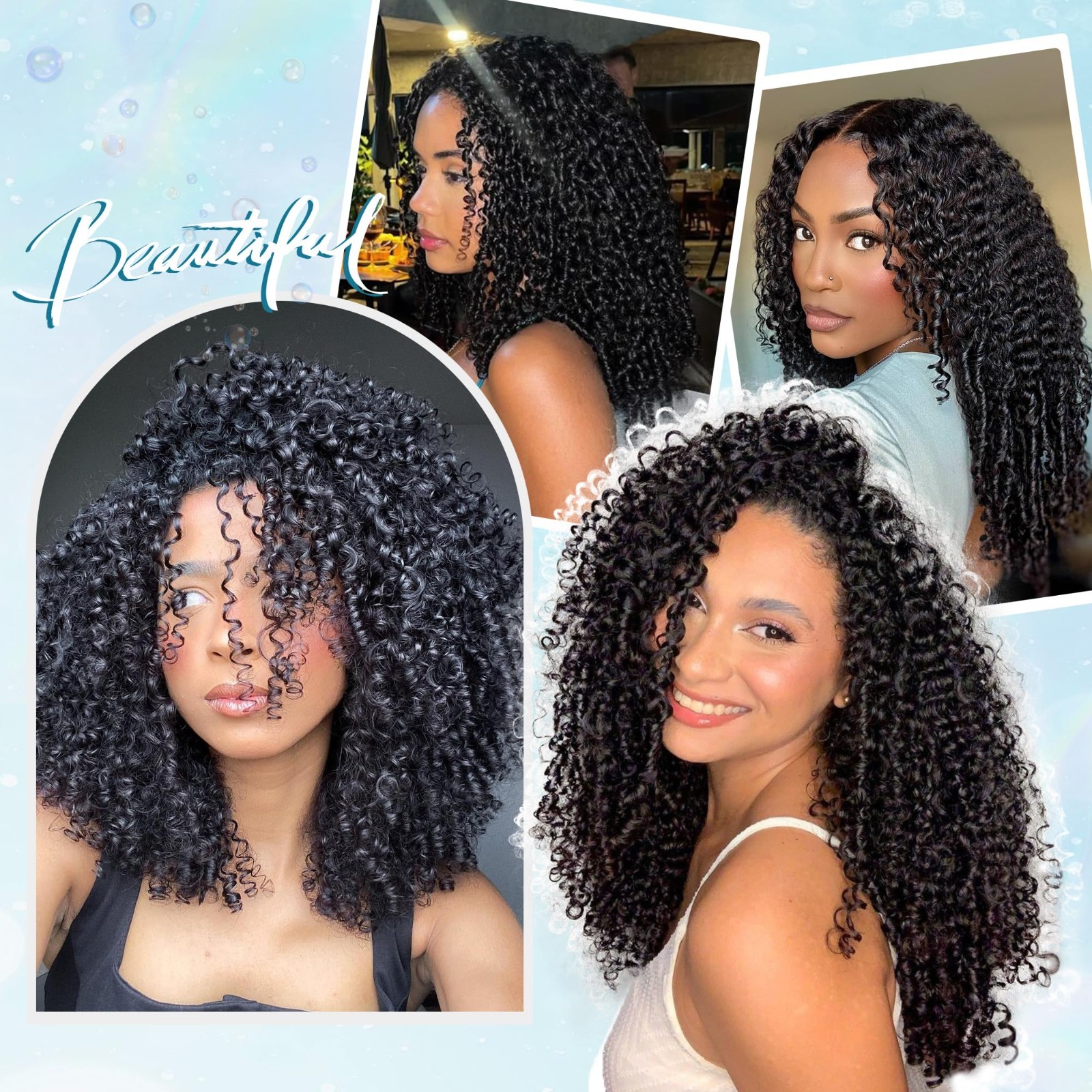 16″ Burmese Curly Crochet Hair Extensions for Black Women – 180g Pre-Separated B