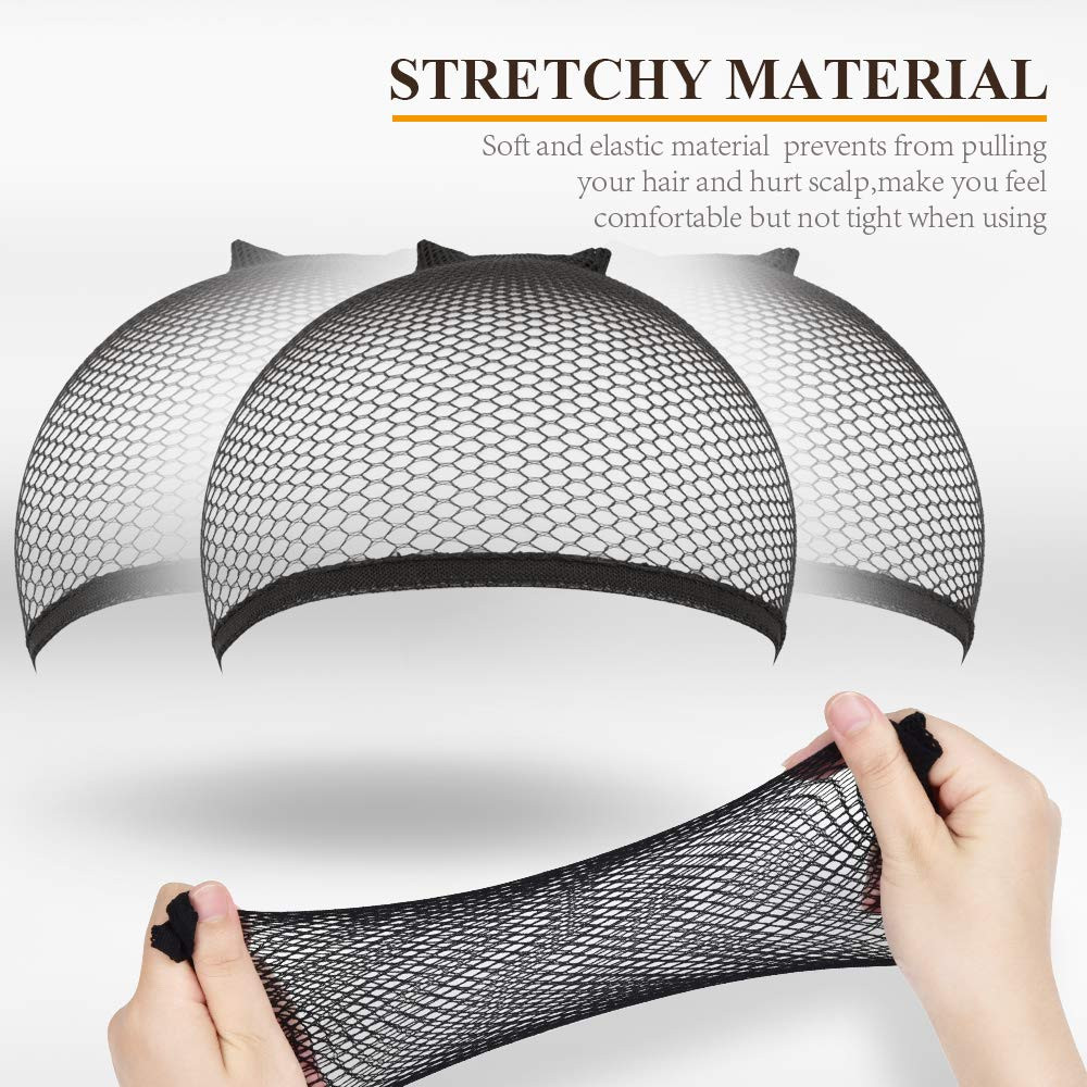MORGLES 6PCS Wig Cap Non Slip, Black Mesh Net Wig Caps for Women Men, Weaving Ha