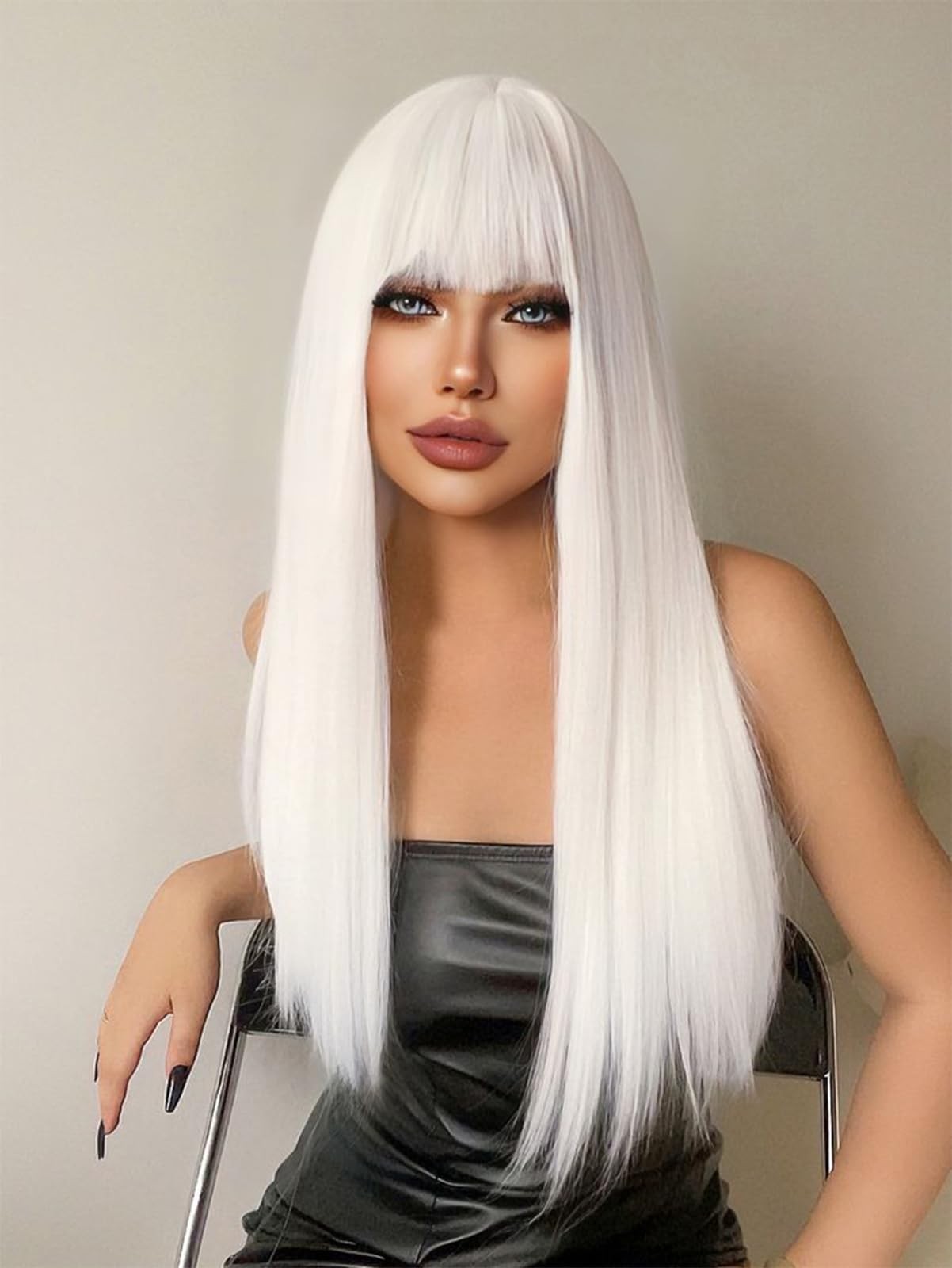 Long Straight Wig with Bangs Hair Wigs for Women Synthetic Heat Resistant Wig…