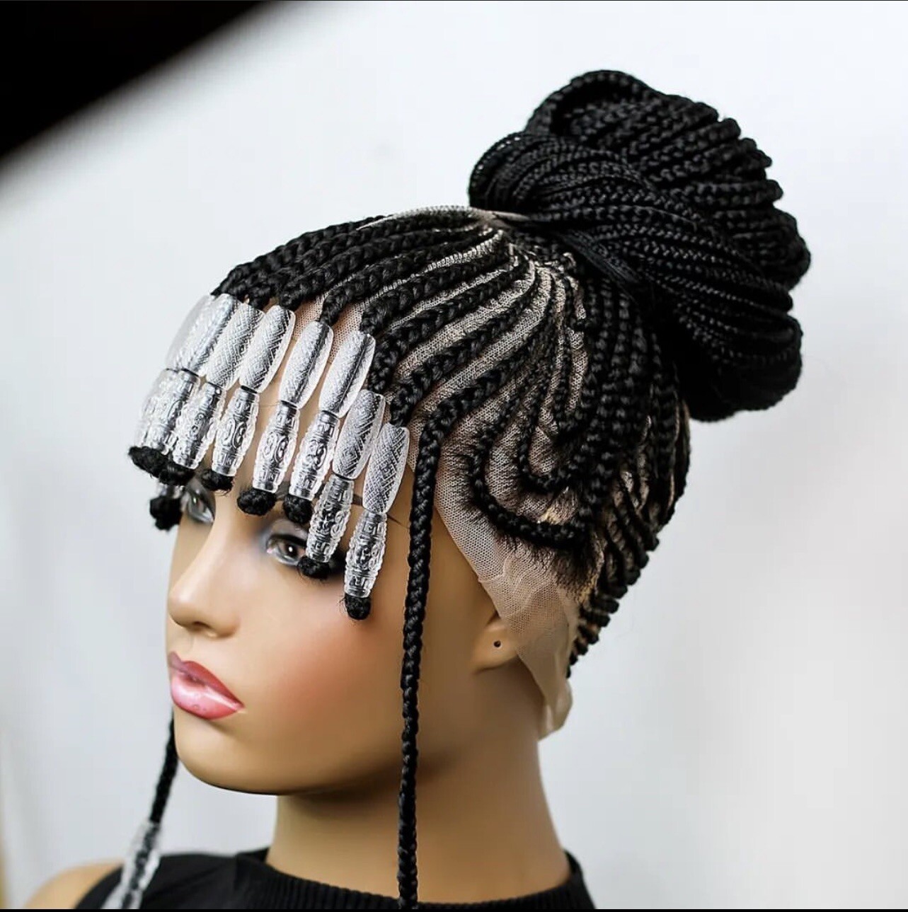 CLEOPATRA Handmade Beaded Cornrows. Lace front wig.Location USA,