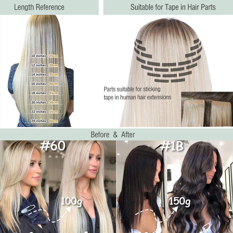 CLEARANCE Invisible Tape In Real Human Remy Hair Extensions Skin Weft 20Pieces
