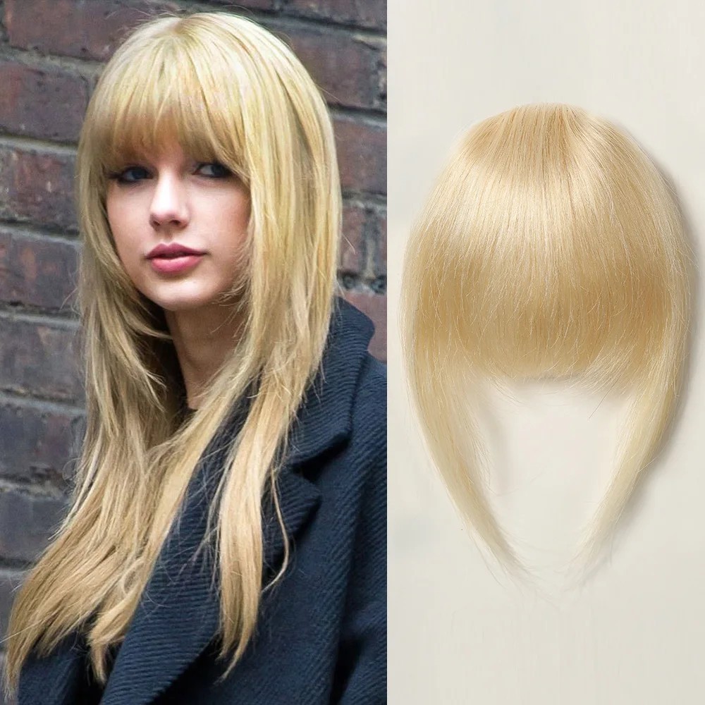 100% Human Hair Clip In Bangs 3 Inch Platinum Blonde Fringe with Temples Thick