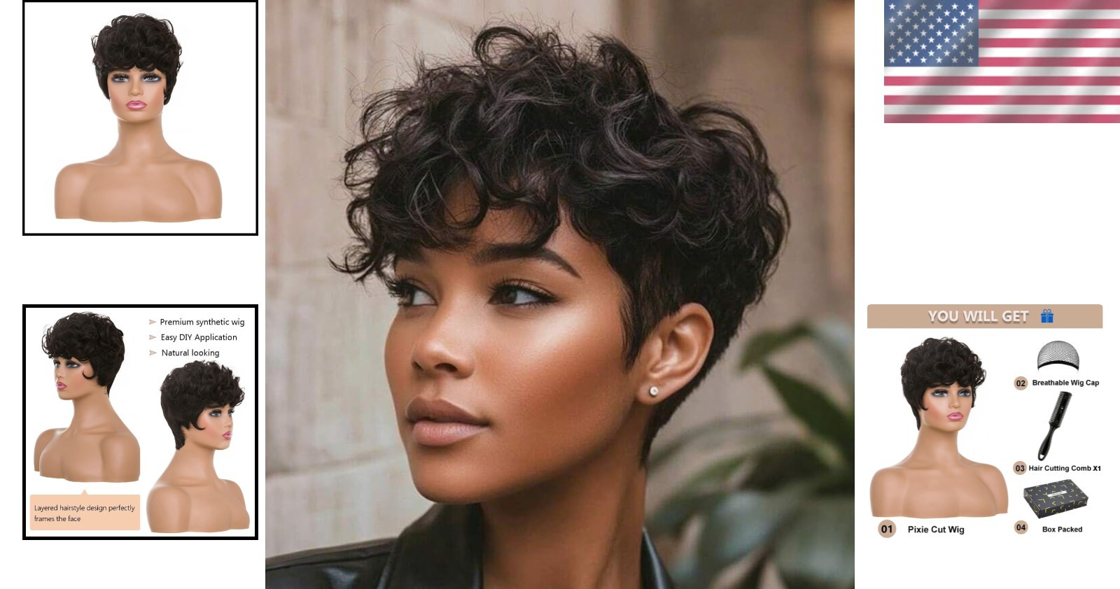 Luxurious Brown Pixie Wig for Black Women – Soft Curly Fiber, Adjustable Fit