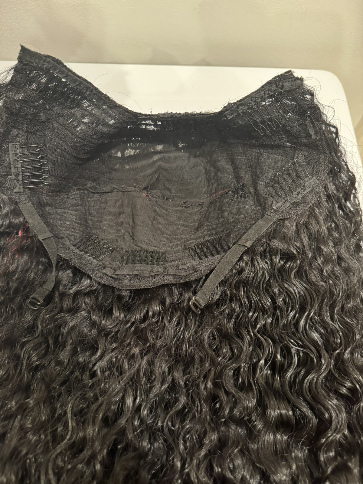 24” Custom Raw Burmese Curly U-Part Wig – Black w/ Red Highlights – New