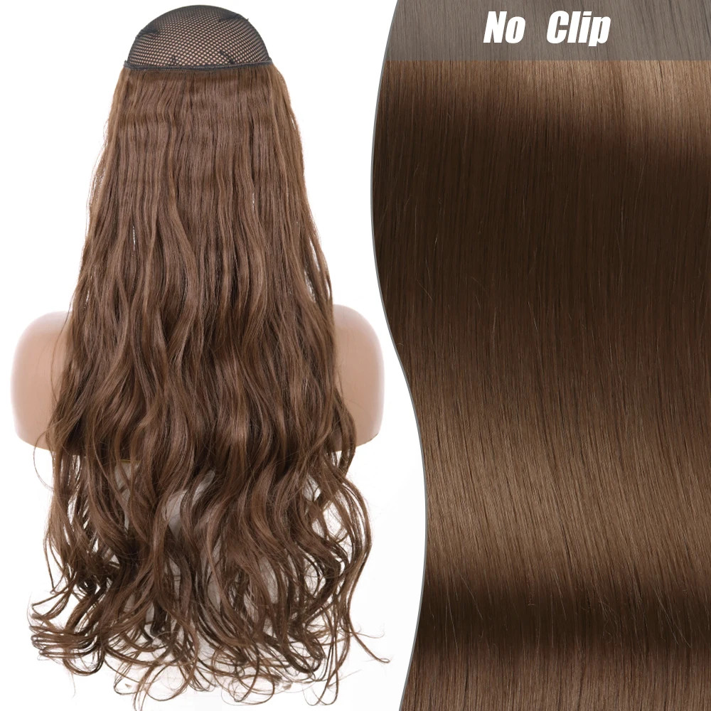 No Clips Natural Hair Extension Long Straight Synthetic Blonde Black Mixed