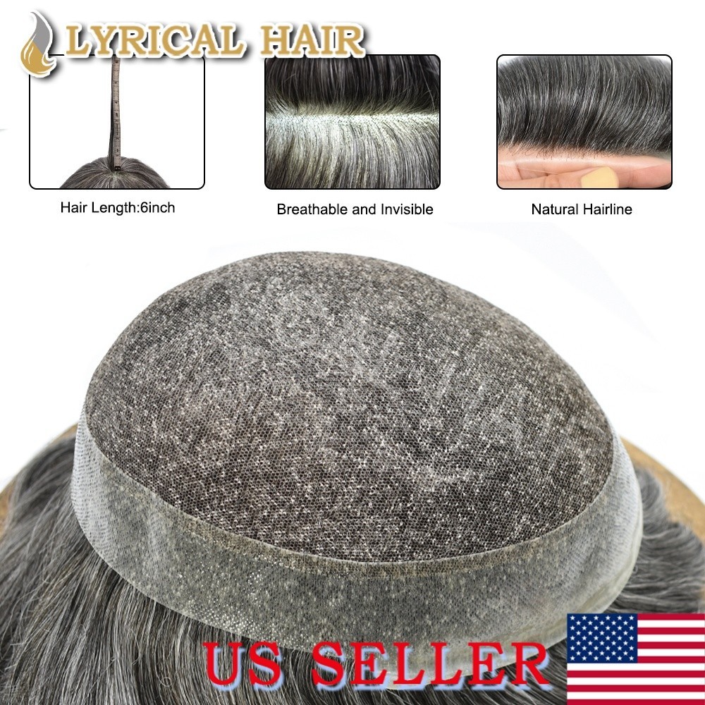 LyricalHair Men’s Toupee French Lace Front PU Skin Human Hair Replacement System