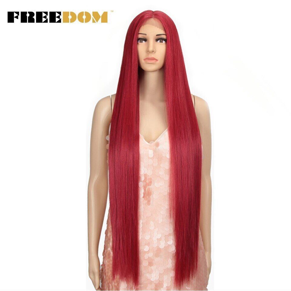 Synthetic Lace Front Wigs Super Long 38Inch Ombre Highlight Straight Wigs