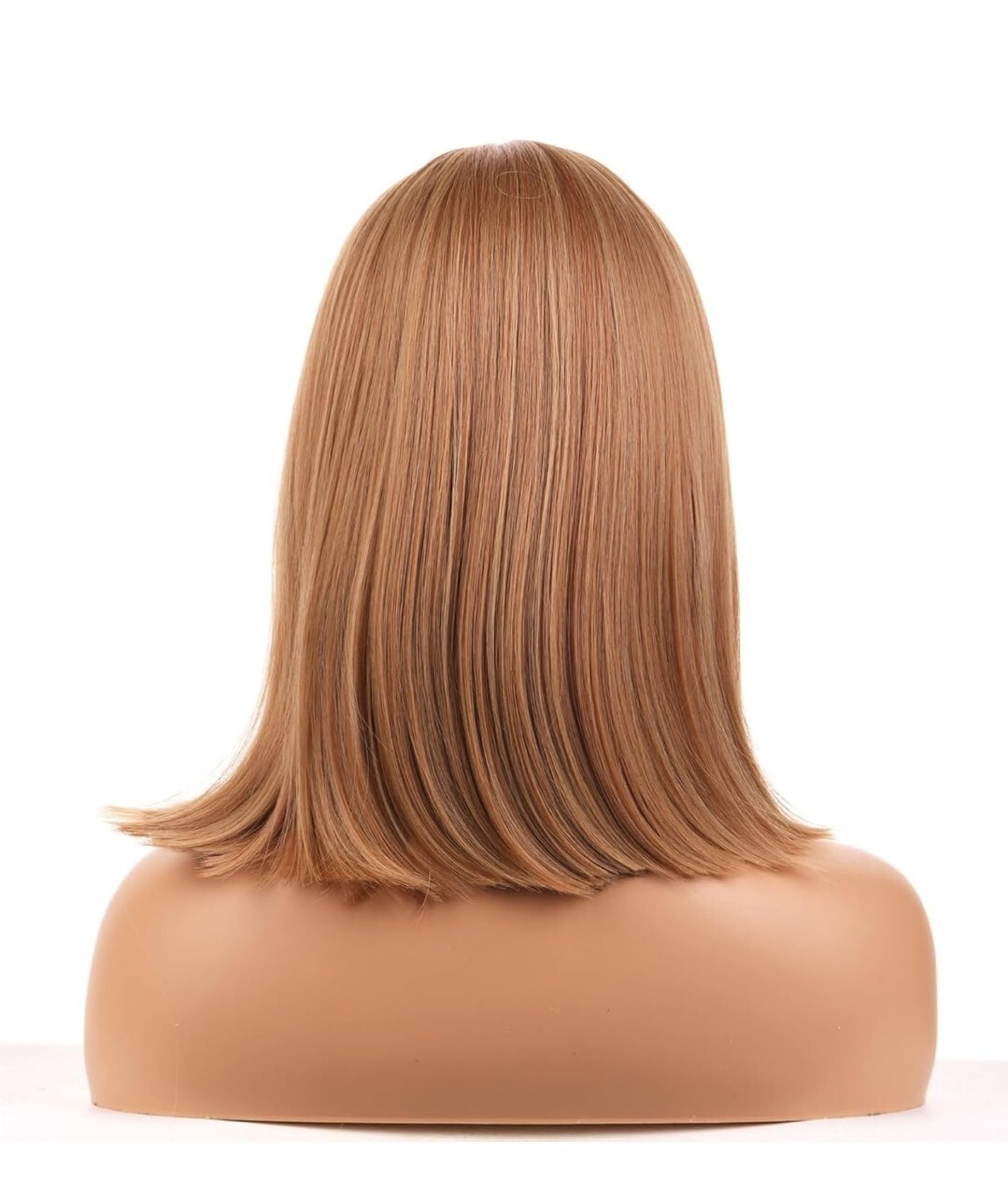 Wig – Human Hair Blend – Straight Layered Strawberry Blond Bangs Heat Ok