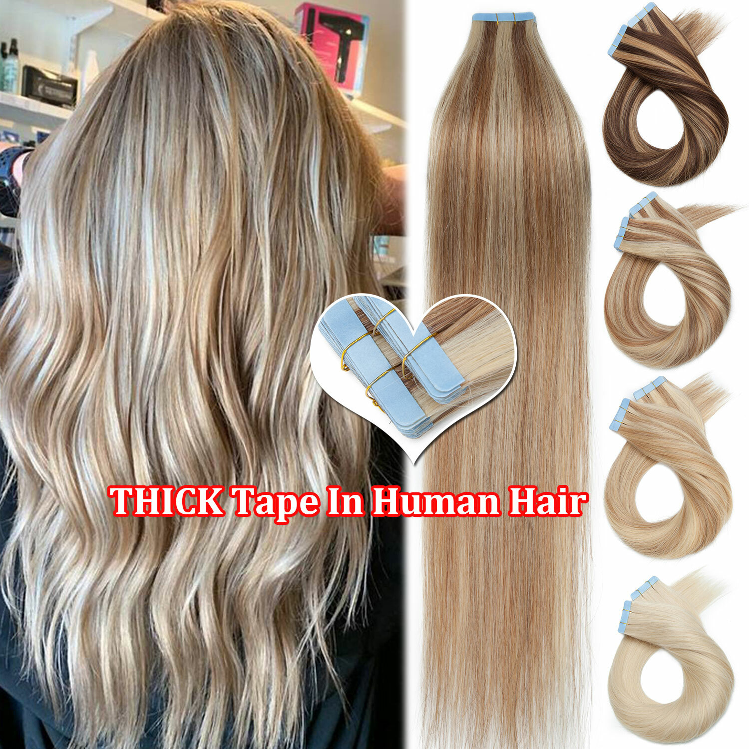 150G 100% Real Remy Skin Weft Tape Glue in Human Hair Extensions THICK Full Head