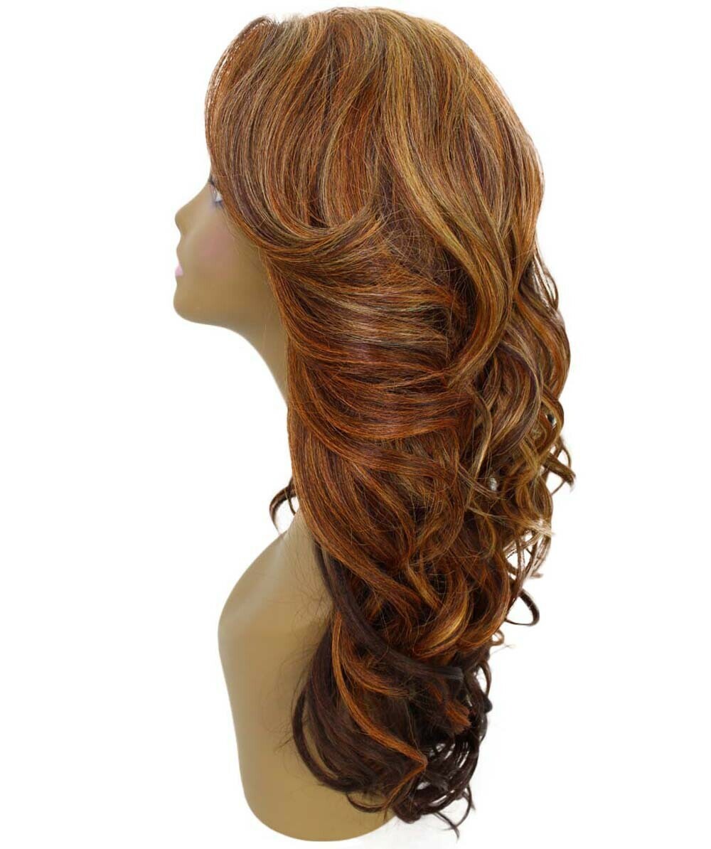 Yenne Wavy 23″ Long 4X4 Hand-Tied Lace Front Wig BLT-0107, Auburn Brown Blend