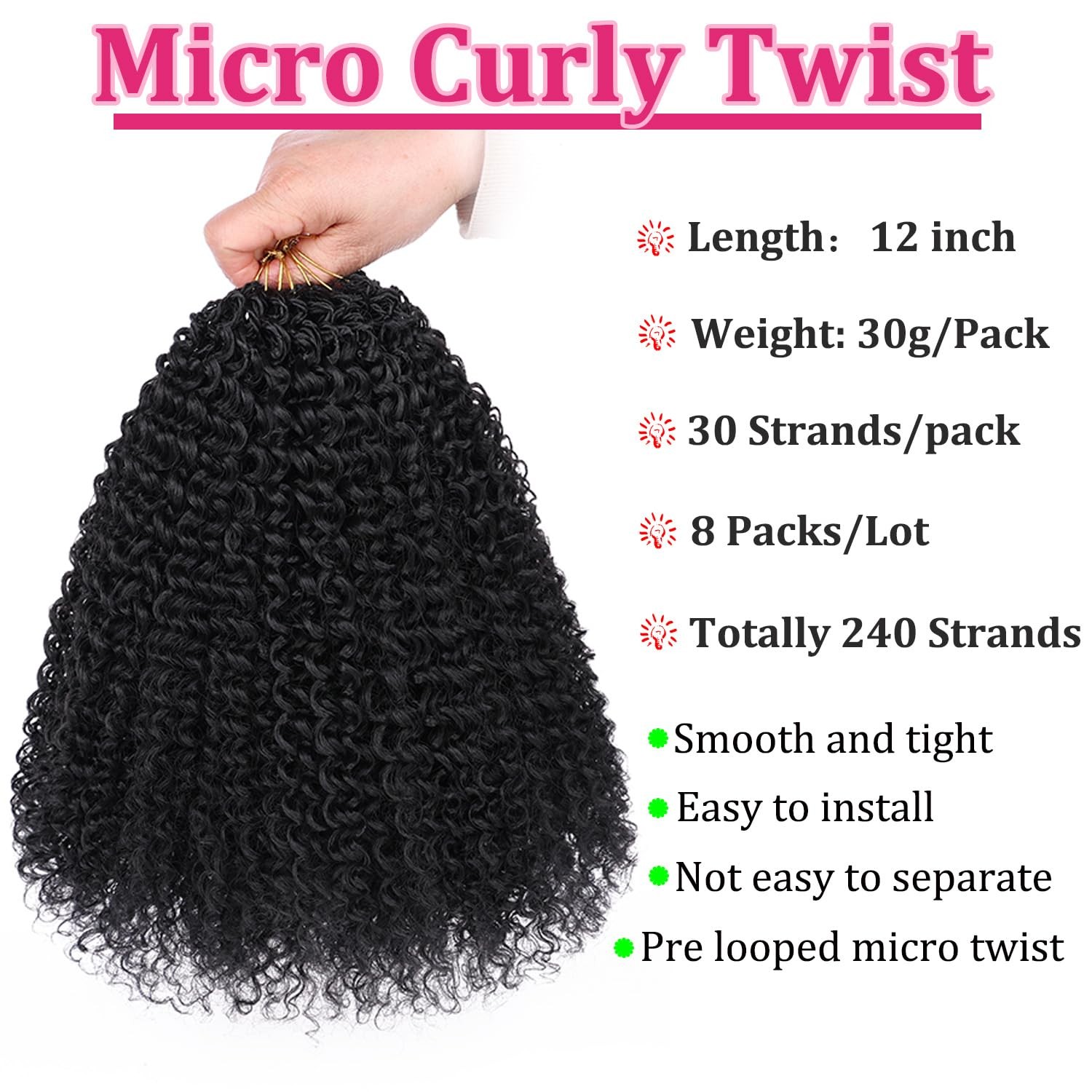 Leeven Pre Looped Micro Curly Hair For Women – 12 Inch 8 Packs Crochet Hair For