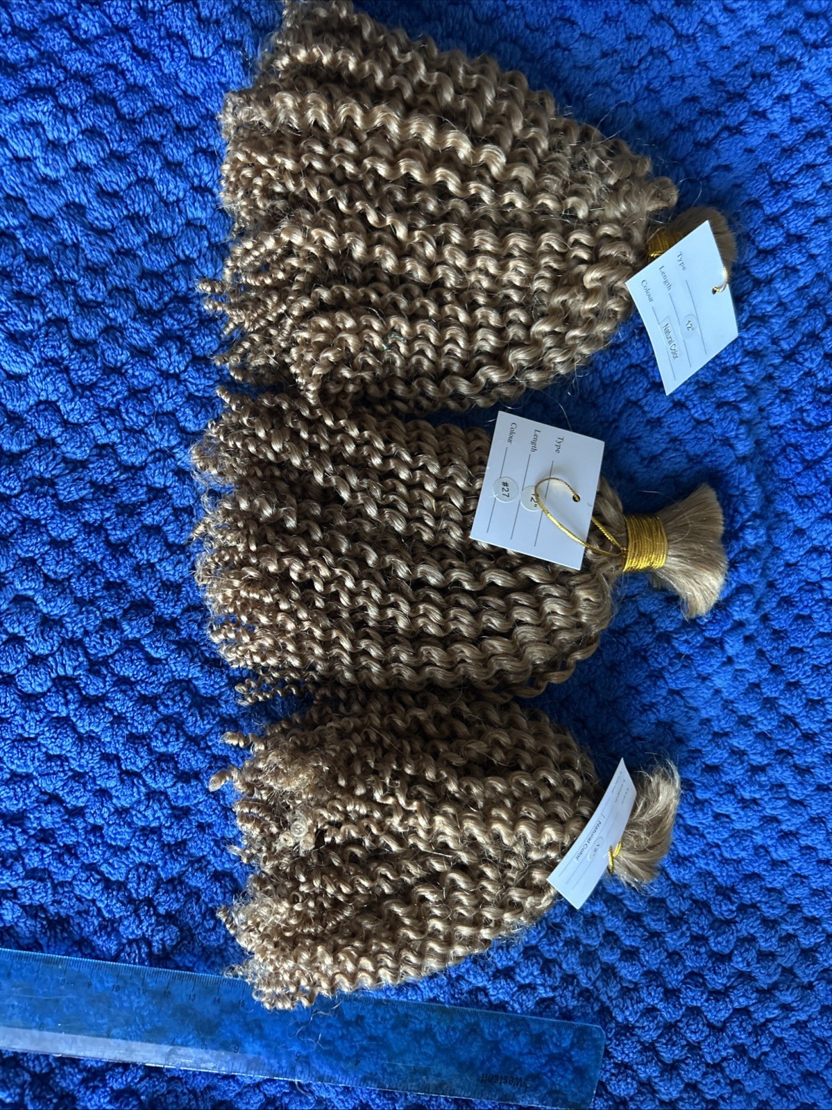3 Bundles Human Hair 12” Bulk For Braiding NO WEFT Golden Blonde Color #27 FRESH