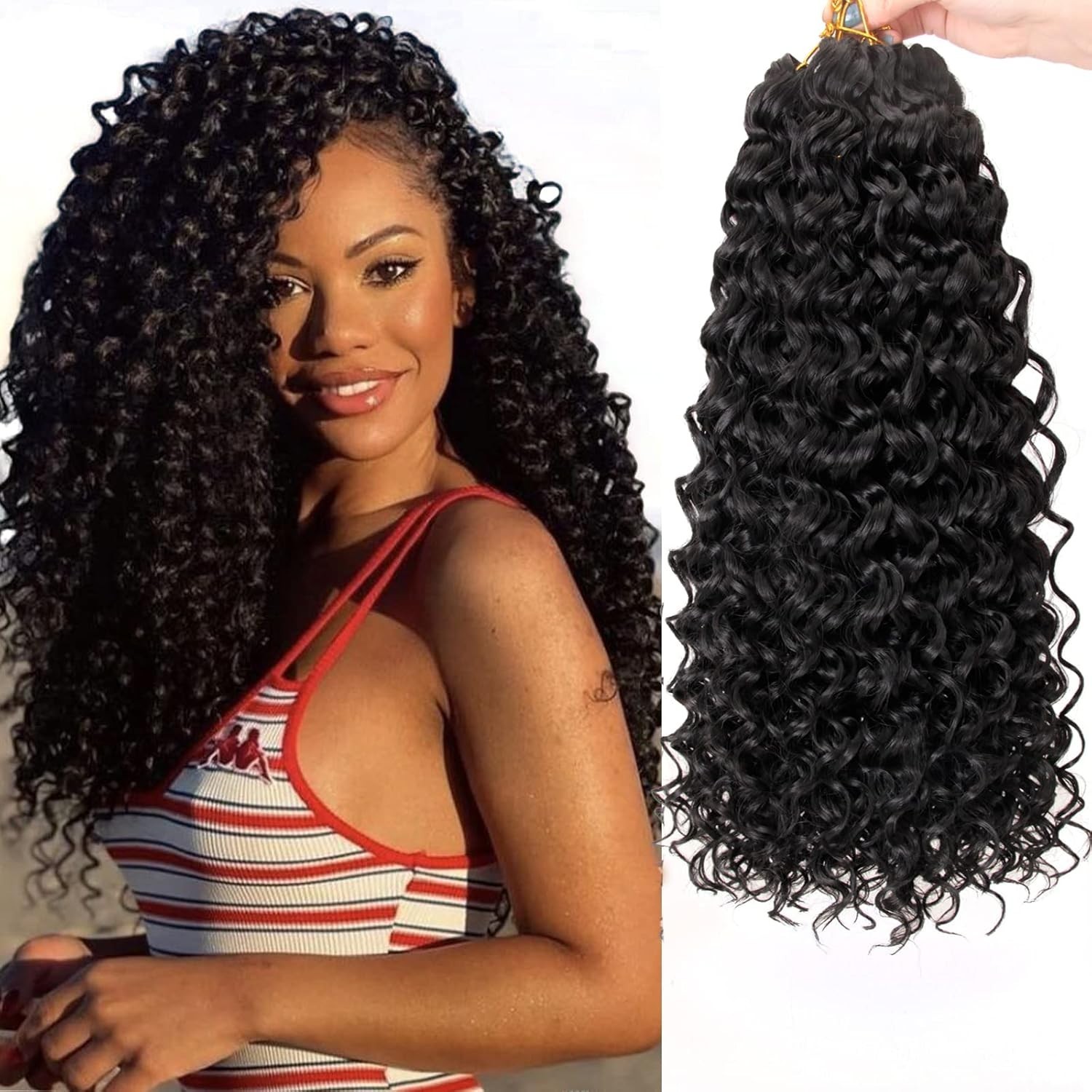 High-Quality 18-Inch Natural Black Deep Wave Crochet Braids – 7 Packs Included