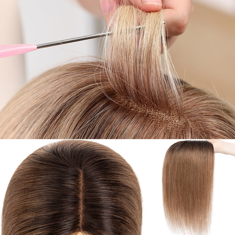 Side Part Remy Human Hair Topper Lace Base Hand-Tied For Hair lossing Thinning
