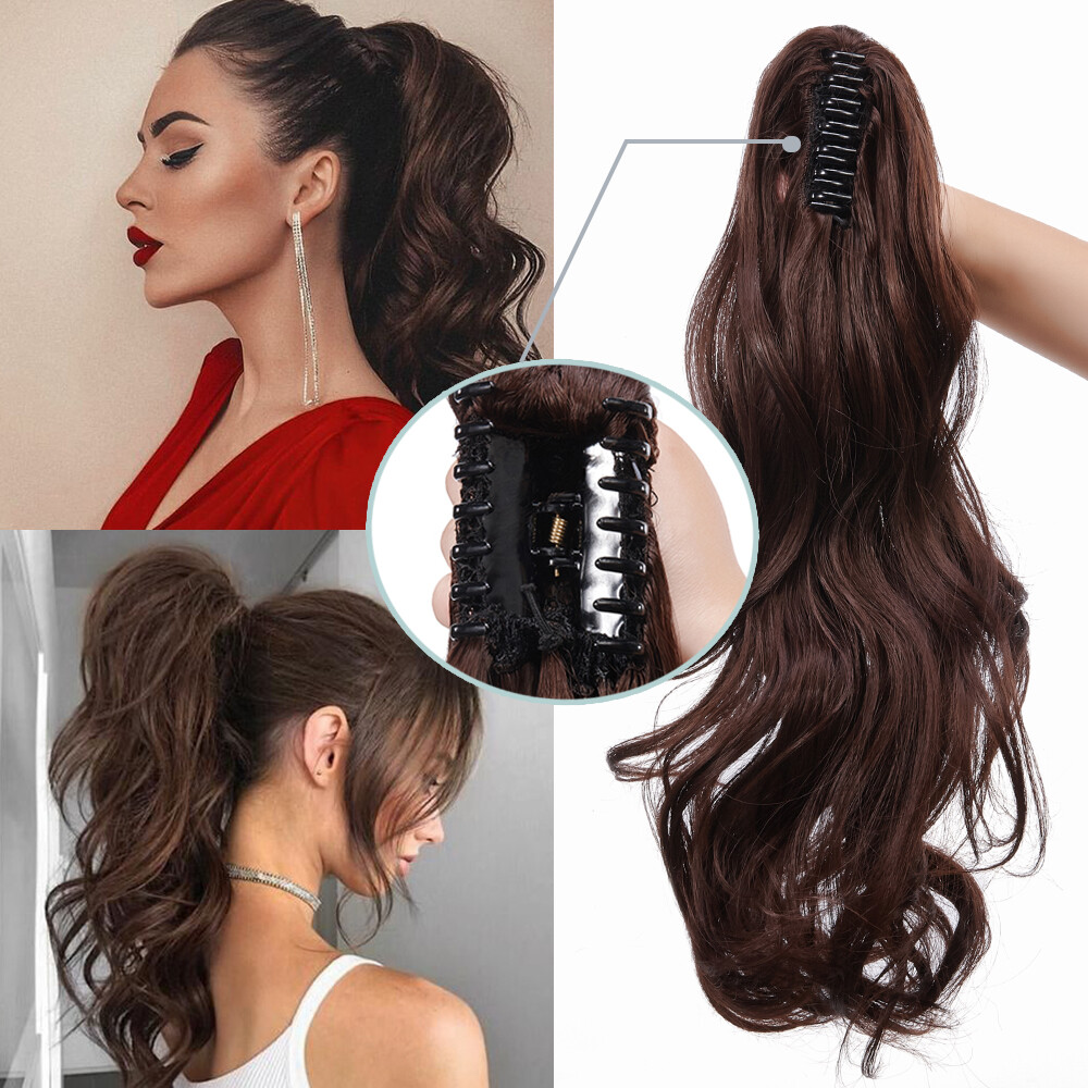 Reak Long Thick As Human Claw In Ponytail Clip In Hair Extensions Hairpieces US