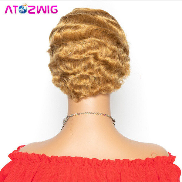 Finger Wave Short Human Hair 100% Real Brazilian Wigs for Black Women