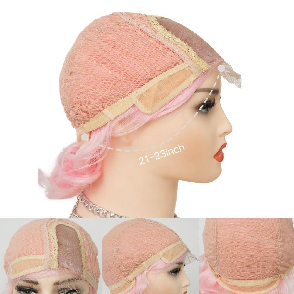 Salaibs Pink Finger Wave Wig 1920s Women’s Heat Resistant Synthetic