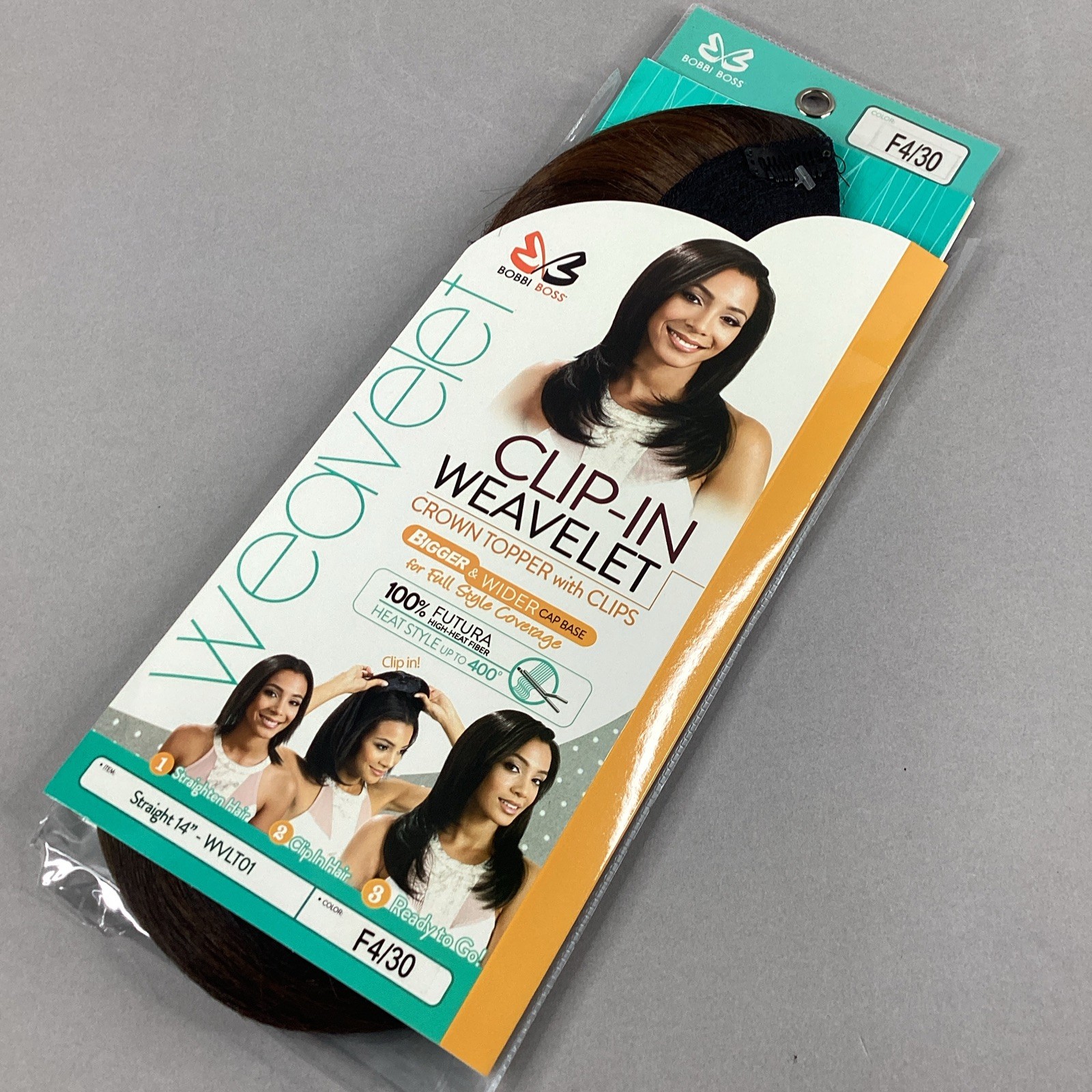 Hair Topper #F4/30 Brown 14” Straight Clip-In Crown Piece Weavelet Synthetic