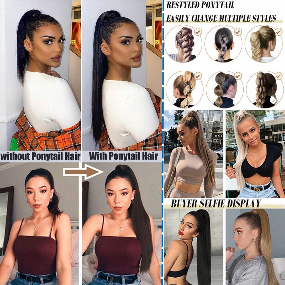 Thick Ponytail Long Clip in Hair Extension  Dark Brown Hairpiece 20″ 