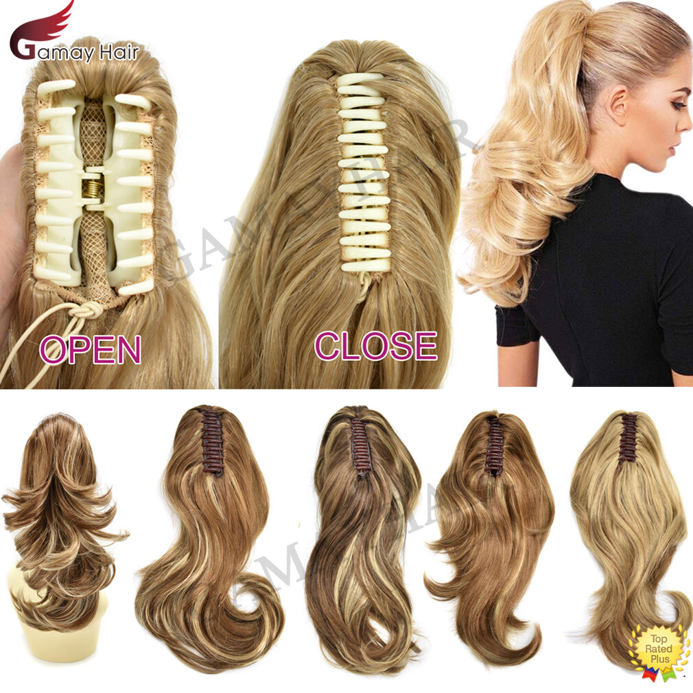 Jaw Ponytail Clip in Hair Extension Claw Pony Tail Wavy Hair Piece As Human 14″