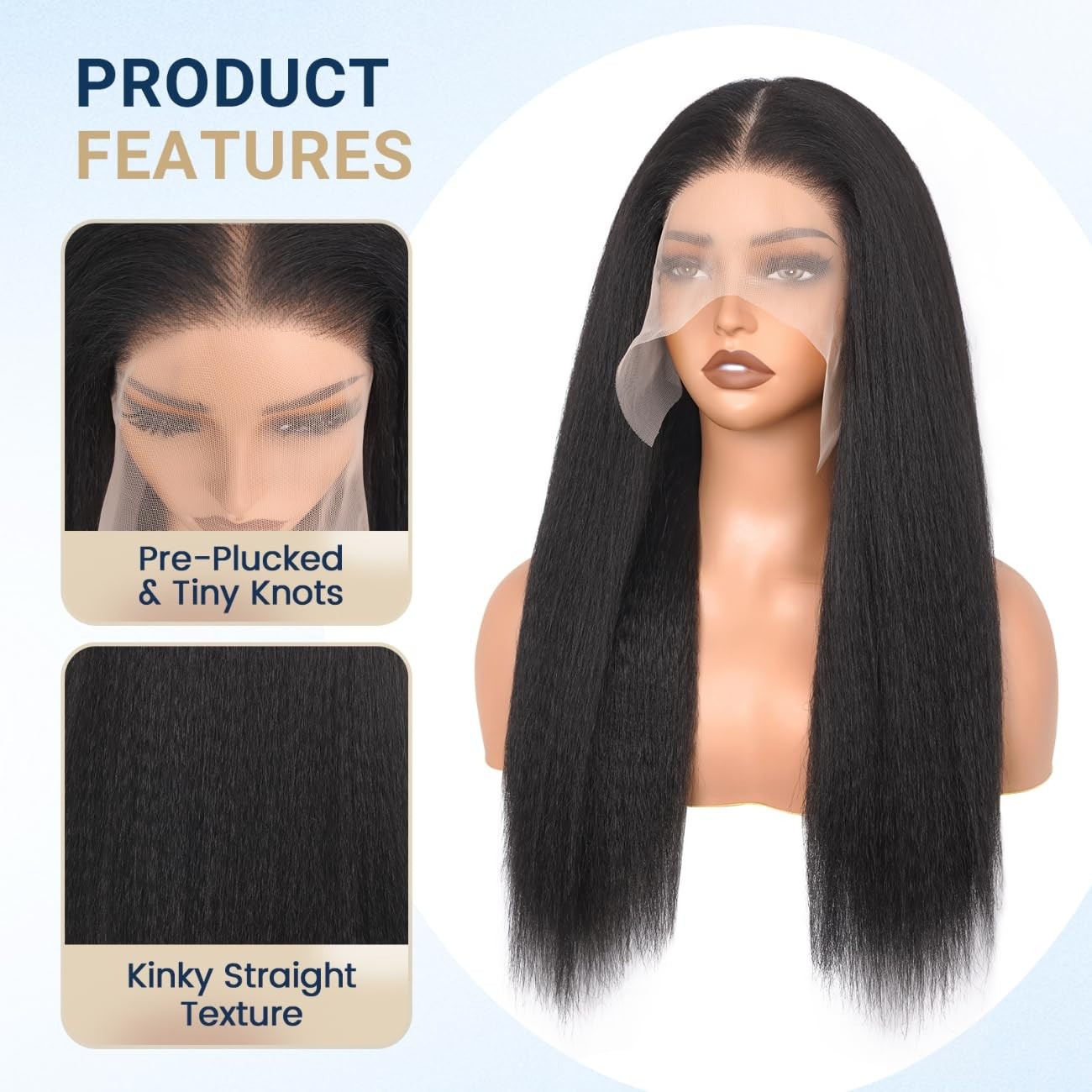 Transparent Lace Human Hair 13×6 Natural Color Kinky Straigh for Women