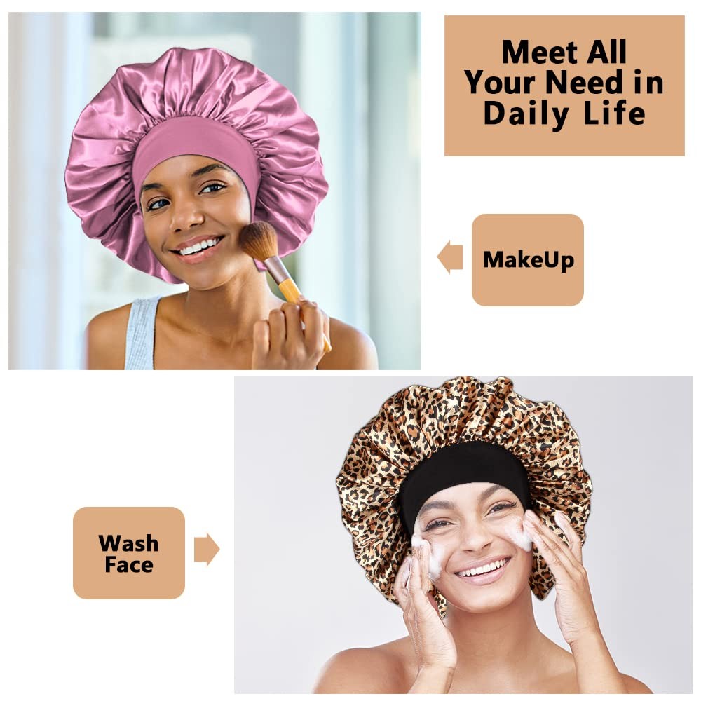 3PCS Extra Large Satin Bonnets for Sleeping, Hair Bonnets for Black Women Bra…