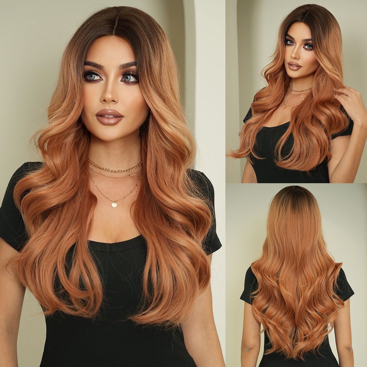 Multiple Colors Available Middle Part Long Wavy Full Head Synthetic Wig For