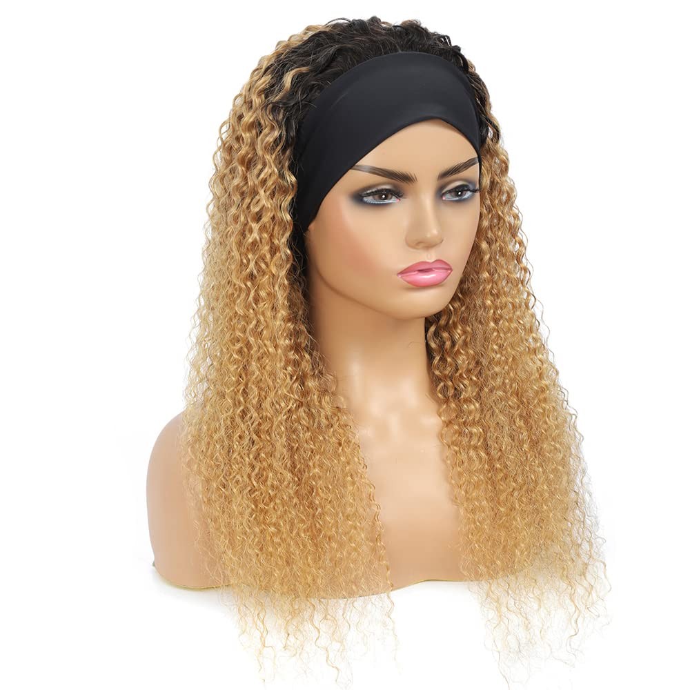Yiweyowe 26 Inch 1B27 Honey Blonde Headband Wig Human Hair 150 Density Grade 8A