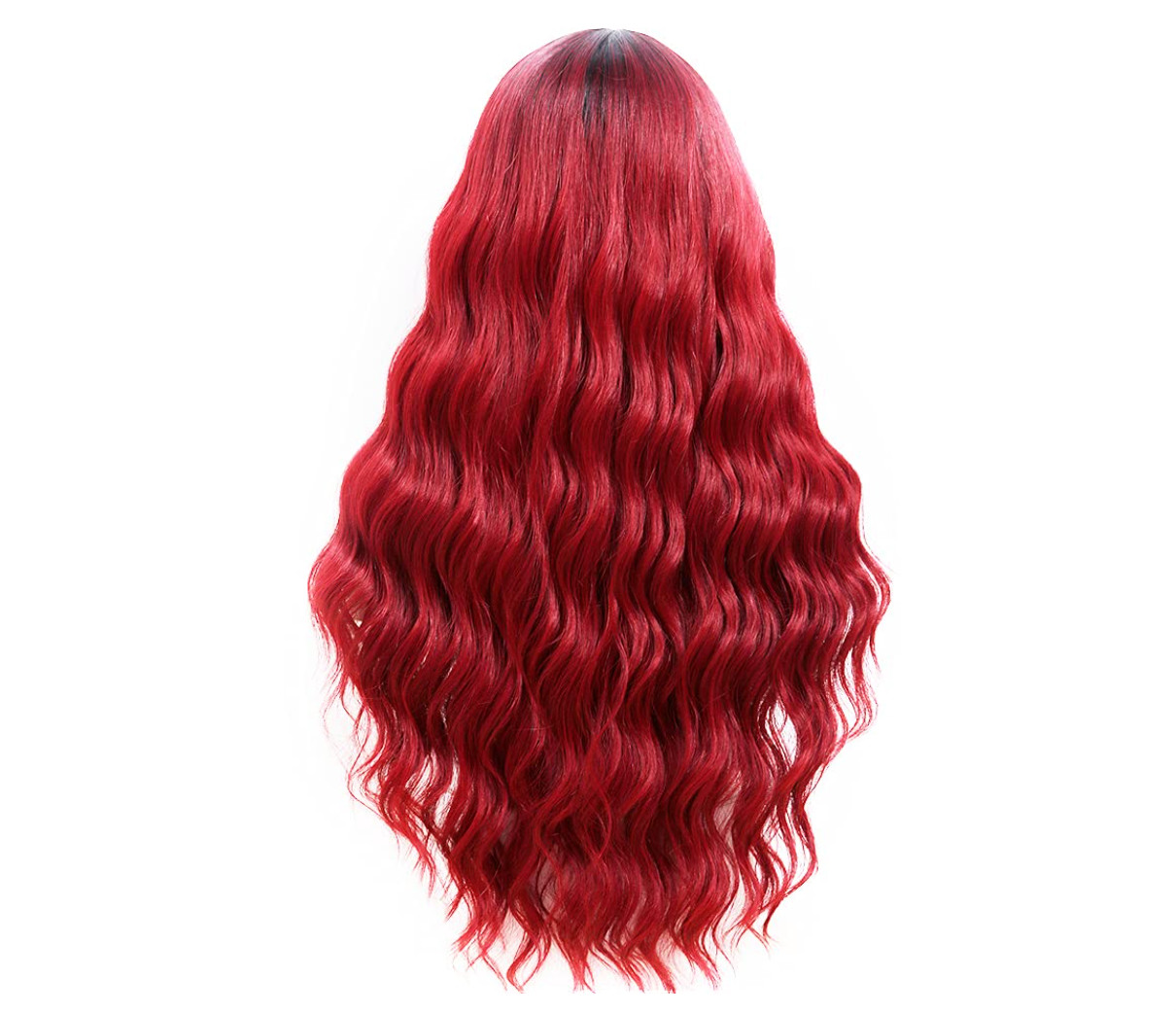 ANDRIA Women’s 26″ Wavy Wig w/Bangs Synthetic Heat Resist Ombre Burgundy Red NWT