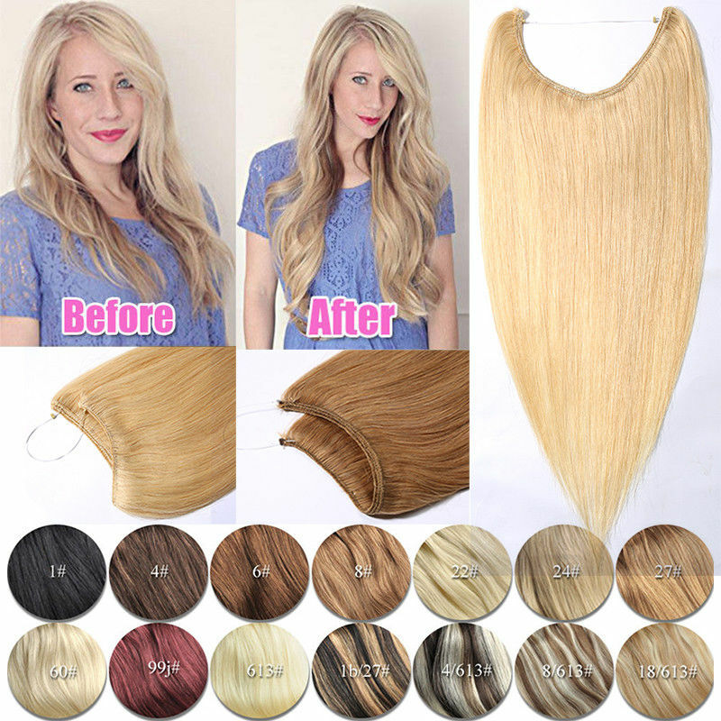 15″-24″ Body Wave Invisible Wire Halos 100% Remy Human Hair Extensions 80G