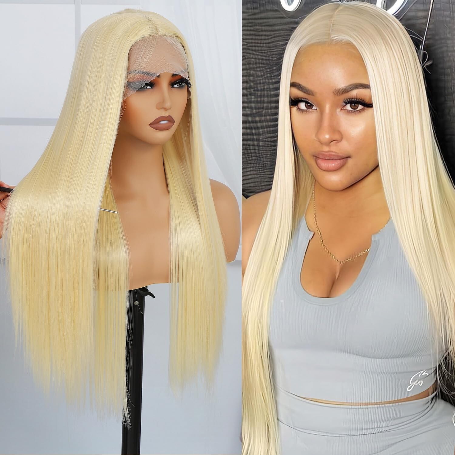 HD Lace Front Wig 13x5x1 26 Inch Synthetic Pre Plucked w/Baby Hair Blonde