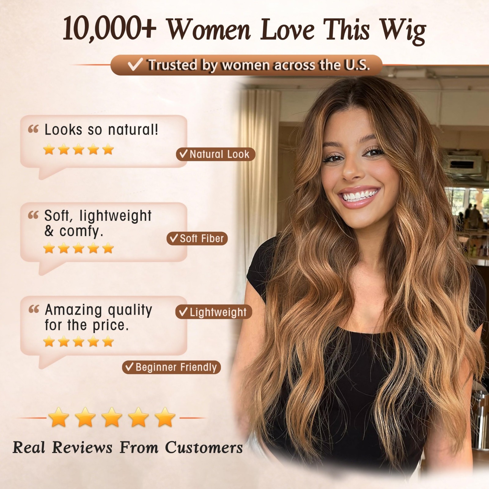 26In Long Wavy Wig – Brown & Blonde Mixed, Heat-Resistant, Natural Hairline, Mid